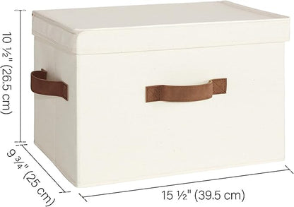StorageWorks Fabric Storage Bins with Lid, Decorative Storage Boxes for Shelves, Stackable Closet Organizer Basket with Handles, Large, Ivory White, 2-Pack