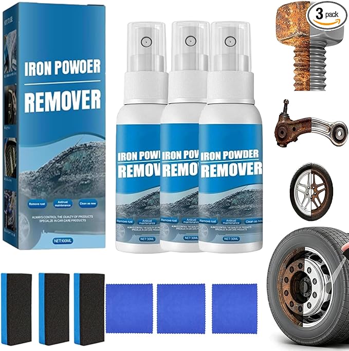 Multi-functional Quick-Acting Rust Removal Spray, 100ml Portable Rust Remover Spray, Includes Sponge and Cloth, Fast-Acting Formula & Easy Spray Application for Metal, Bikes (30ml * 3)