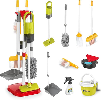Kids Cleaning Toys Set,14PCS Toddler Cleaning Toys with Broom and Dustpan Mop Set, 2in1 Vacuum That Really Works,Toddler Vacuum Cleaner, Pretend Play Cleaning Supplies for Boys Girls Age 3-8 (Red)