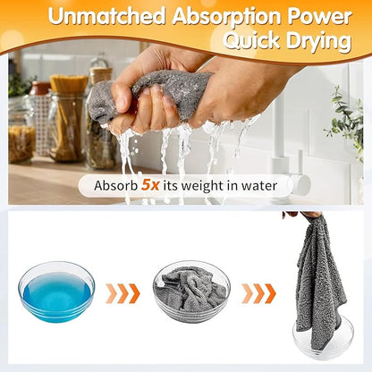 FIXSMITH Microfiber Cleaning Cloth -Pack of 24, Highly Absorbent Cleaning Rags(Grey&Orange), 16"X12" All Purpose Cleaning Towels for Housekeeping, Kitchen, Car, Reusable Microfiber Towels