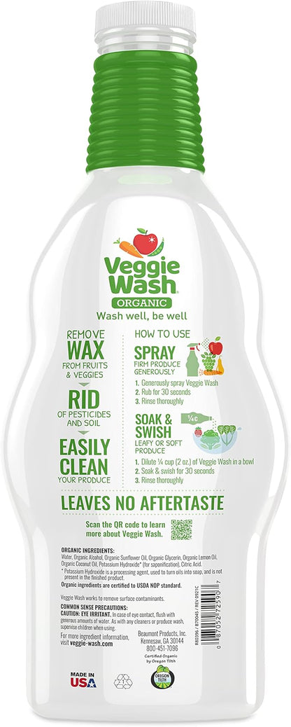 Veggie Wash Organic Fruit and Vegetable Wash Refill, Certified Organic, Ideal for Cleaning Produce, 32 Fluid Ounce, Pack of 2