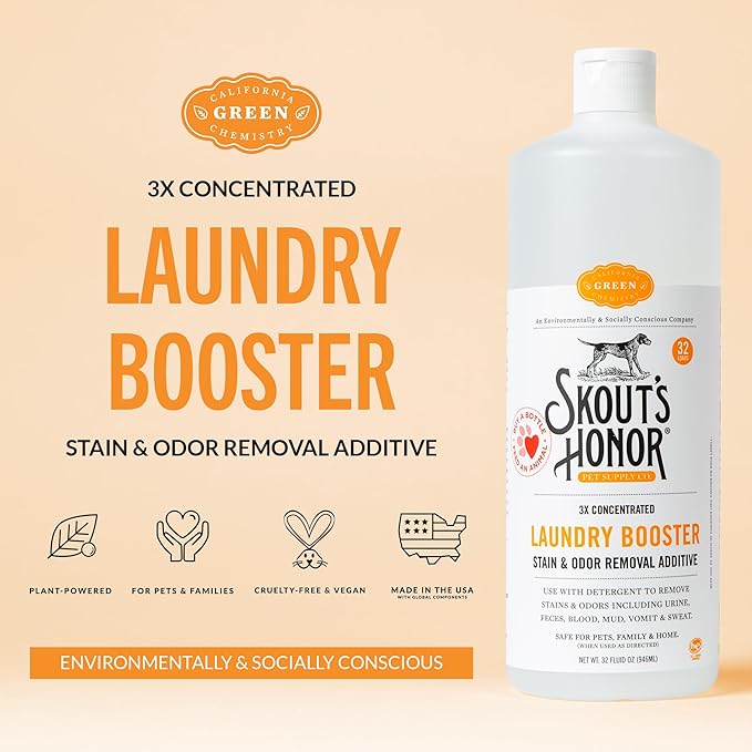 Skout's Honor Laundry Booster Stain & Odor Removal Additive - Plant-Powered Formula for Pet Bedding, Clothing, and Washable Pee Pads - Eco-Friendly & Cruelty-Free, 32 oz, 2-Pack, Natural