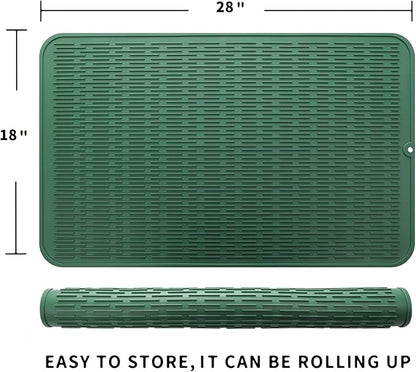 MicoYang Silicone Dish Drying Mat for Multiple Usage,Easy clean,Eco-friendly,Heat-resistant Silicone Mat for Kitchen Counter or Sink,Refrigerator or Drawer Liner Green 3XL 28 inches x 18 inches