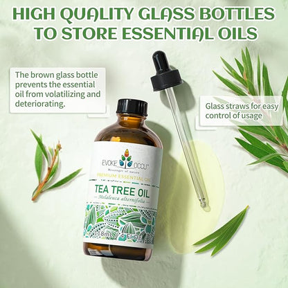 EVOKE OCCU 100% Pure Tea Tree Oil, for Skin, Face, Toenails, Add to Body Wash, Soap, Foot Soak - 4 FL Oz