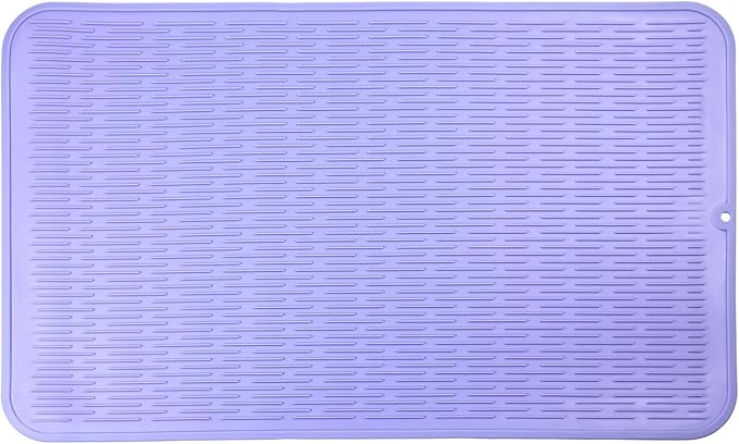 MicoYang Silicone Dish Drying Mat for Multiple Usage,Easy clean,Eco-friendly,Heat-resistant Silicone Mat for Kitchen Counter or Sink,Refrigerator or Drawer Liner Light Purple 3XL 28 inches x 18 inches