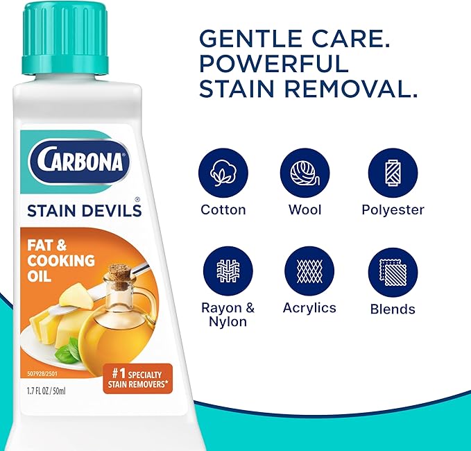 Carbona Stain Devils® #5 | Fat & Cooking Oil | Professional Strength Laundry Stain Remover | Multi-Fabric Cleaner | Safe Formula | 1.7 Fl Oz, 3 Pack