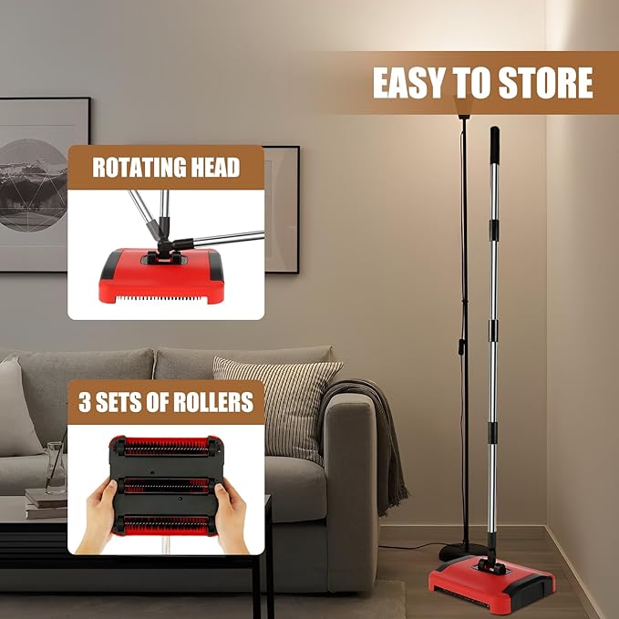 Push Carpet Sweeper, Carpet Floor Sweeper, Manual Carpet Sweeper Cleaner, Non Electric Carpet Broom Sweeper, Rug Roller Brush Push, Rug Cleaner Brush for Cleaning Pet Hair Loose Debris Lint