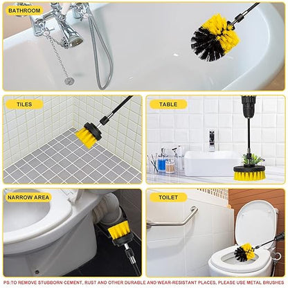 Drill Brush Attachment Kit, Multi-Purpose Scrubber, 4-Piece Cleaning Kit for Bathroom, Glass, Tile, Car Tires - Black