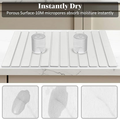 Large Stone Dish Drying Mats for Kitchen Counter, 28"(L)×16"(W), Fast Drying Collapsible Dish Drying Mat, Eco-Friendly Absorbent Diatomaceous Earth Mats for Dishes Bottles Cups, Match Any Countertop