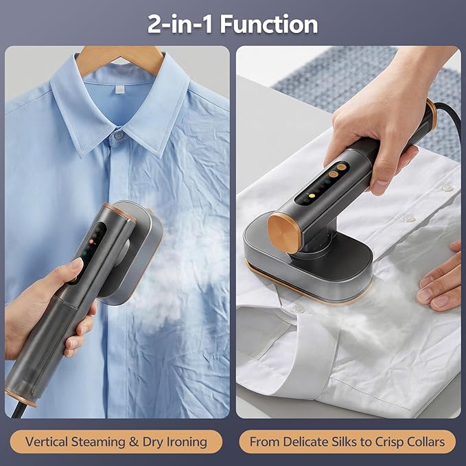 Portable Garment Steamer for Clothes, 100-220V Handheld Travel Steamer for Global, 2-in-1 Compact Clothes Steamer & Iron with 20g/min Steam, 90° Rotating Head Wrinkle Remover for Home & Travel(Grey)