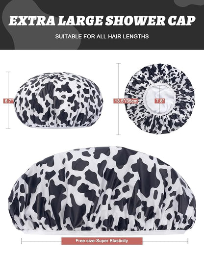 Auban Shower Cap, Shower Cap for Women Terry Cloth Lined EVA Exterior Reusable Double Layer Waterproof, Large Bath Hair Cap for All Hair Lengths, Hotel Travel Essentials Accessories Deep Conditioning