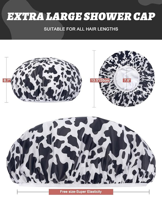 Auban Shower Cap, Shower Cap for Women Terry Cloth Lined EVA Exterior Reusable Double Layer Waterproof, Large Bath Hair Cap for All Hair Lengths, Hotel Travel Essentials Accessories Deep Conditioning