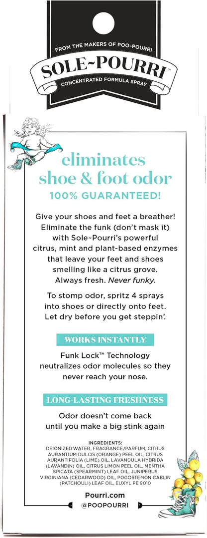 Sole-Pourri Shoe Deodorizer + Foot Spray,3.4 Fl Oz,Up to 150 Uses,Funk-Fighting Odor Freshener with Essential Oils,for Smelly Shoes,Feet & Gym Bags,Citrus & Mint Scent,(Pack of 2)