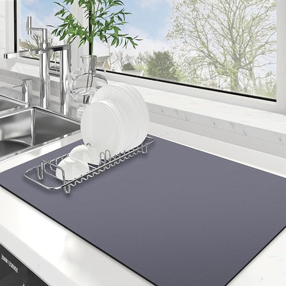 WISELIFE Dish Drying Mat Super Absorbent Drying Mat Large Dish Drying Mats for Kitchen Counter Easy Clean Dish Mat Kitchen Drying Mat16"x 24" Classic Grey