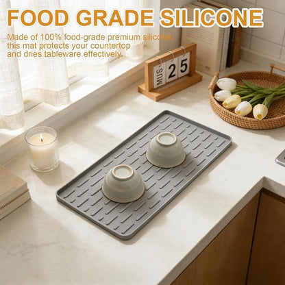 Silicone Coffee Mat, 16"X7" Heat-Resistant,Eco-friendly,Hygienic Drying Pad,Leak-Proof and Non-Slip,Removable Silicone Mat with Concave and Convex Design,（Gray 16X7）