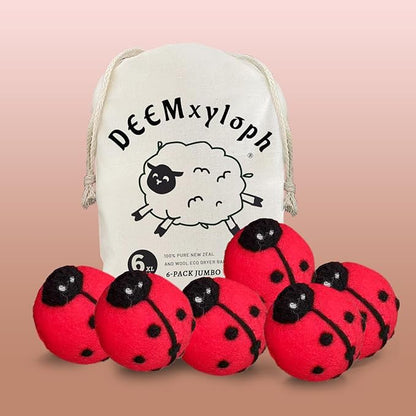 Ladybug Pattern Dryer Balls (6pcs/3"),Friendly Dryer Sheet Alternative, Red & Black Colorway, All-Season Use - Reduce Wrinkles & Lint for Bedding, Towels, Everyday Wear