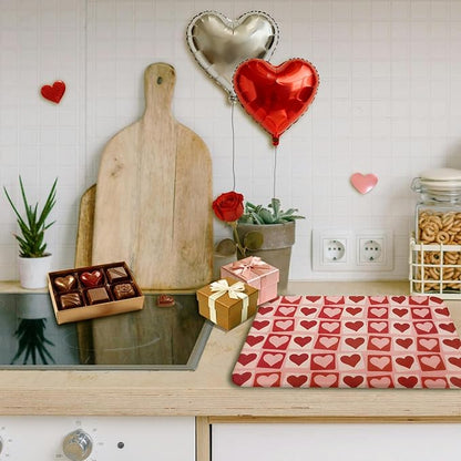 Valentine Dish Drying Mat, Ultra Absorbent Valentines Day Drying Mat for Kitchen Counter, Coffee Maker, 18 x 24 Inch