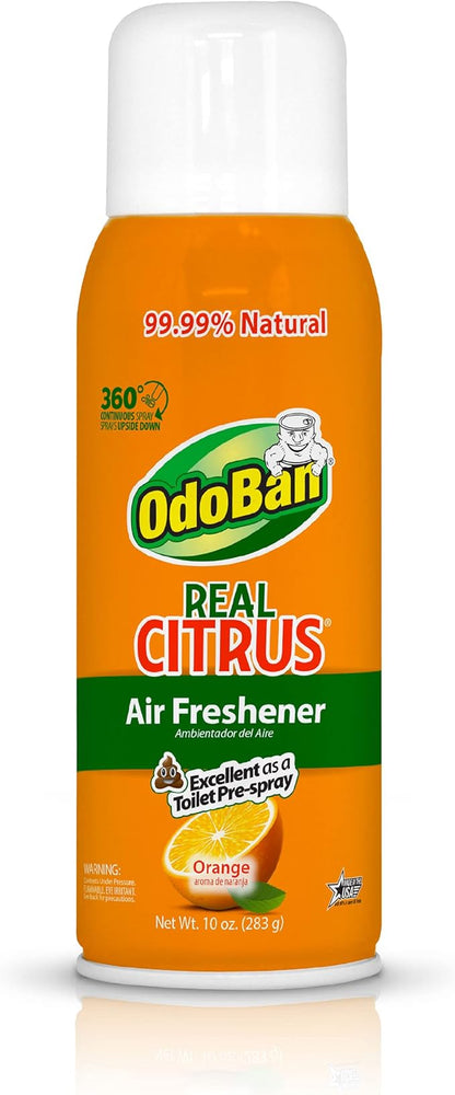 OdoBan Aroma Eliminator, 360-Degree Continuous Spray Natural Oil Real Citrus Air Freshener, Toilet Spray, Made in the USA, Orange Scent, 10 Ounces