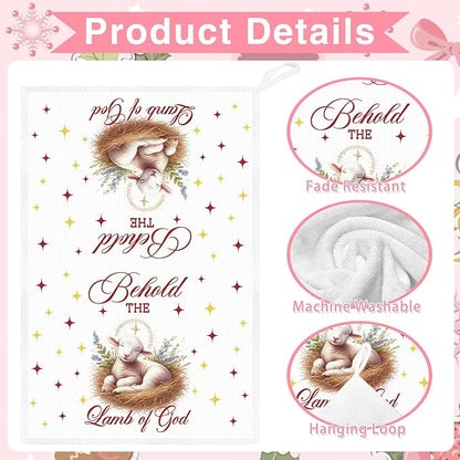 Christmas Kitchen Towels, 6PCS Nativity Religious Hand Tea Towels Set Xmas Housewarming Gifts, Jesus is The Reason for The Season Kitchen Dish Clothes Bathroom Holiday Decor Supplies