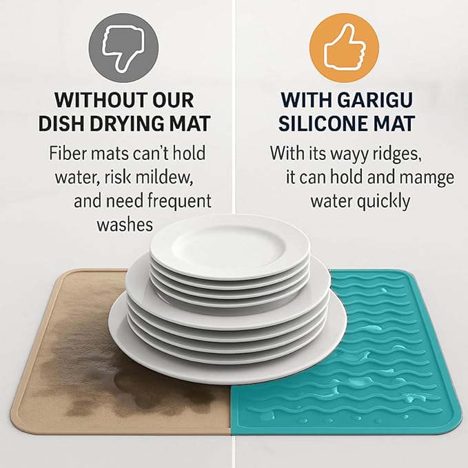 Silicone Drying Mat 16 × 12 – Teal Green Non-Slip Sink Mat for Kitchen Counter, Heat-Resistant Food-Grade Dish Pad, Easy-Clean Multipurpose Drawer Liner (Teal Green, 16" x 12")