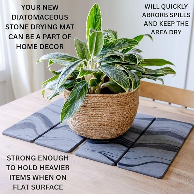 Foldable Stone Dish Drying Mat for Kitchen Counter | 23.5” L x 15.3” W Diatomaceous Earth Quick Drying Pad | Foldable & Super Absorbent Dish Drying Stone for Plates, Bottles & Utensils | Gray