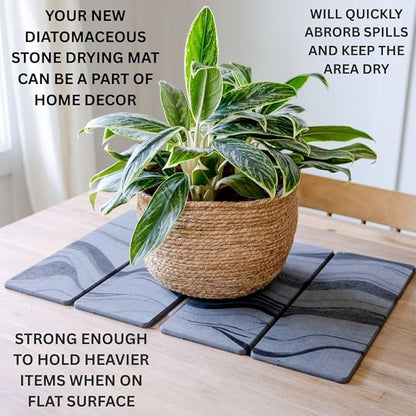 Foldable Stone Dish Drying Mat for Kitchen Counter | 23.5” L x 15.3” W Diatomaceous Earth Quick Drying Pad | Foldable & Super Absorbent Dish Drying Stone for Plates, Bottles & Utensils | Gray