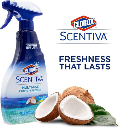 Clorox Scentiva Fabric Refresher Spray for Household Home Fabrics, Odor Refreshing Spray for Upholstery, Curtains, Bedding and Carpets, Pacific Breeze Coconut Scent, 16.9 Fl Oz - 2 Pack