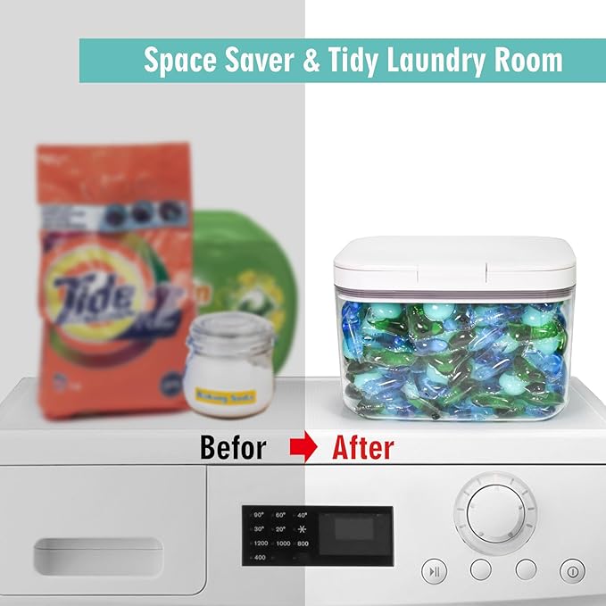 Laundry Pods Container Laundry Pod Holder with Lid, Laundry Room Storage Container for Detergent Pods Laundry Powder Scent Booster Container with Scoop (2 Pack)