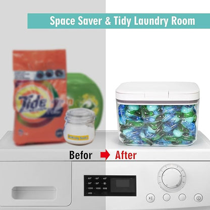 Laundry Pods Container Laundry Pod Holder with Lid, Laundry Room Storage Container for Detergent Pods Laundry Powder Scent Booster Container with Scoop (2 Pack)