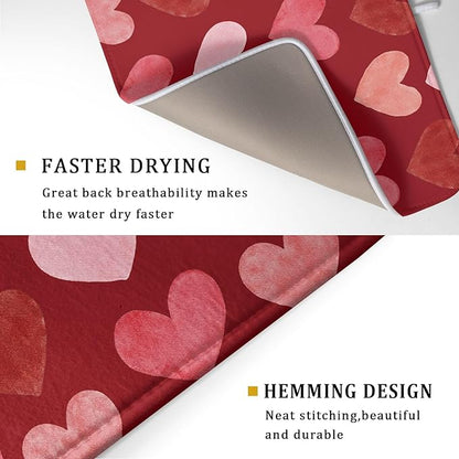 Valentines Day Dish Drying Mat 18 x 24 Inch With Absorbent Reversible Microfiber Pink Red Hearts Drying Anniversary Wedding Dish Drainer Mat Fast Dry For Kitchen Dining Room Decor