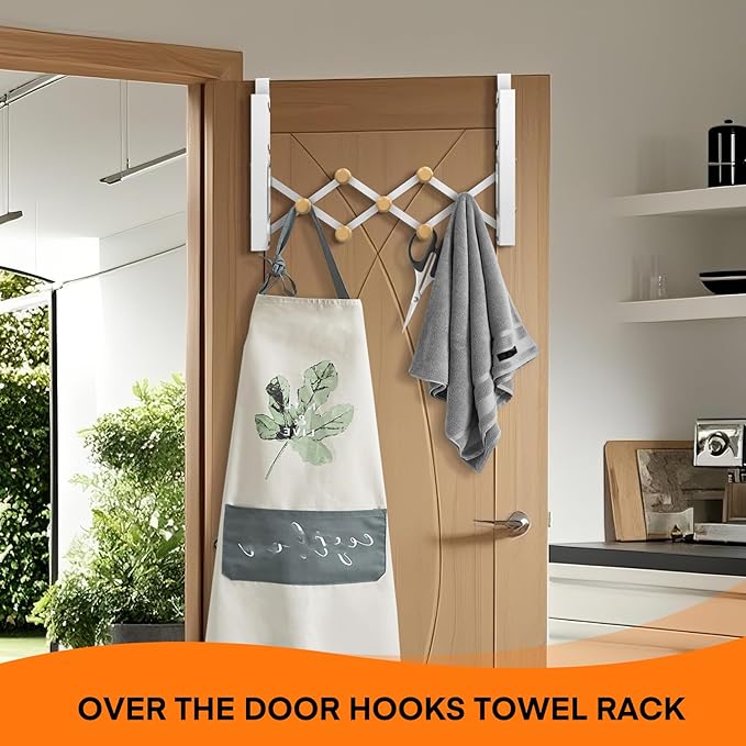 FYY Over The Door Drying Rack for Clothing - Collapsible Folding Over-Door Towel Hanger Multifunctional Expandable Clothes Drying Rod with 7 Hooks for Hanging Use in Bedroom Dorm Bathroom Laundry