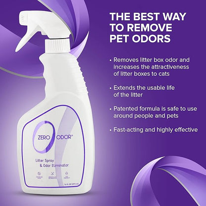 Zero Odor – Litter Odor Eliminator - Permanently Eliminate Litter Odors with Best Patented Molecular Technology - Pet Safe & Works on all types of litter, 16oz (Over 400 Sprays) (Pack of 2)