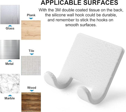 VANZAVANZU Razor Shaver Holder for Shower Wall Adhesive Hooks for Hanging, Bathroom Silicone Waterproof Shower Hooks Hair Brush Holder for Towel (4 Pack-White)
