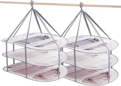 3 Tier Folding Mesh Clothes Drying Rack, Stackable Sweater Drying Rack with Internal Fixation, Portable Hanging Laundry Rack for T-Shirt,Swimsuit,Sweater,Delicates (2 Pack)