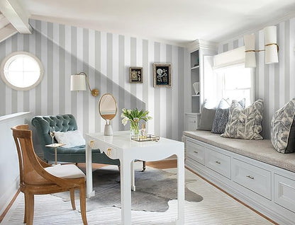 Guvana 17.7"x118" Grey and White Wallpaper Striped Peel and Stick Wallpaper Gray Self-Adhesive Contact Paper Modern Removable Wall Paper for Bedroom Wall Covering