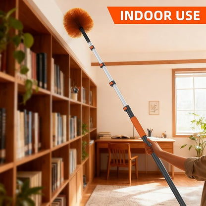 26 FT Cobweb Duster with Extension Pole, Cobweb Duster with 5-20FT Telescoping Extension Pole, Cleans Spider Webs, Washable & Reusable for High Ceilings, Fans & Outdoor & Indoor Cleaning