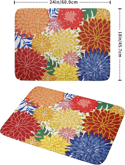 Modern Floral Dish Drying Mat Large Multicolored Tropical Drying Pad for Kitchen Counter