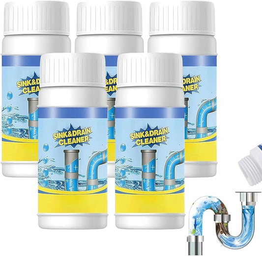 Sink & Drain Cleaner Powder, Quick Foaming Heavy Duty Clog Remover for Kitchen, Bathroom, Shower & Sewer Drains, 2026 New Multi-functional Pipeline Dredging Agent (5Pcs)