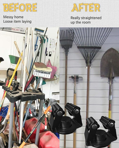 Mop Holder Magnetic, Black Steel Broom Hanger Magnetic Holder for Garden Tool, Rack Rake, Shovel Handle, Garage, Kitchen, Laundry Tools Organizer - No Drilling - 4 PCS/Gray…