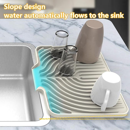 Silicone Drying Mat for Kitchen Counter , Dish Drying Rack Matt with Built in Drain, Small Dry Mats for Dishes Drying Pad for Kitchen Counter (14.6×11inch, cream)
