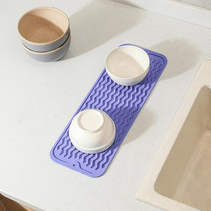 MicoYang Silicone Dish Drying Mat for Multiple Usage,Easy clean,Eco-friendly,Heat-resistant Silicone Mat for Kitchen Counter,Sink,Bar,Bottle,or Cup Light Purple M 17 inches x 6 inches
