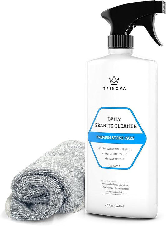 TriNova Granite Cleaner & Polish Gallon Refill for Daily Use - Made in USA, Enhances Shine, Streak-Less - for Counter-Tops, Marble, Stone, Bathroom Tile Kitchen, & Islands - 18 fl oz, 24PK