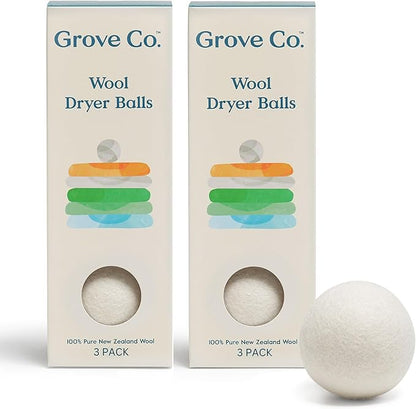 Grove Co. Wool Dryer Balls, Reusable Laundry Balls for Dryer, 100% New Zealand Wool, Reduce Drying Time, Wrinkles & Static, Sustainably Designed Laundry Essentials, Hypoallergenic, Unscented, 3 Pack
