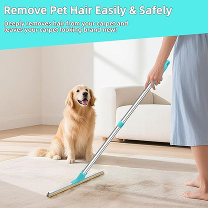 Carpet Rake for Pet Hair Removal, 54"Adjustable Handle Pet Hair Removal Carpet Brush Scraper, Pet Hair Removal Broom Tool for Carpet, Reusable Dog Cat Fur Remover, Pet Fur Cleaner for Rugs, Mats