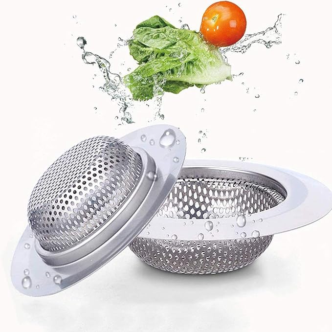 2 PCS Kitchen Sink Drain Strainer 4.5" Diameter - Stainless Steel Kitchen Sink Basket Strainer, Large Wide Rim 4.5" Diameter - Fits Most American Kitchen Sinks