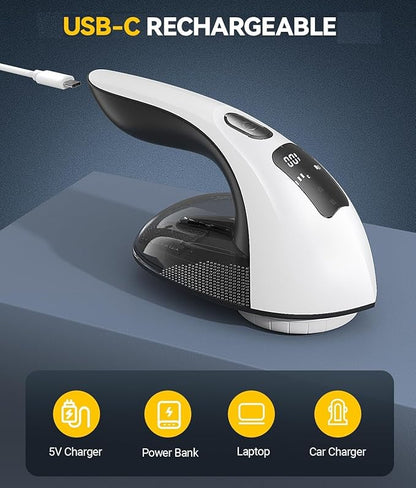 Rechargeable Fabric Shaver and Lint Remover, 3-Speed Adjustable Sweater Shaver with 6-Leaf Replaceable Stainless Steel Blades, 2.6Inch Large Mesh, Removable Bin for Clothes Fuzz, Lint, Pills, Bobbles
