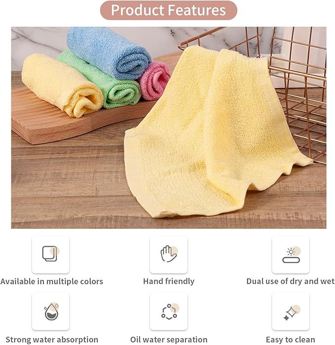 Bamboo Microfiber Cleaning Cloth,8 or 10Pcs Reusable Kitchen Wash Cloths,Wood Towels for Kitchen Window Glass Car (Yellow,10inch, 8pcs)