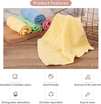 Bamboo Microfiber Cleaning Cloth,8 or 10Pcs Reusable Kitchen Wash Cloths,Wood Towels for Kitchen Window Glass Car (Yellow,10inch, 8pcs)