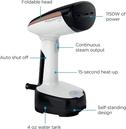 Rowenta, Steamer for Clothes, Access Steam Handheld Steamer, 15 Second Heatup, 4 Ounce Capacity, 1150 Watts, Portable, Ironing, Travel Must Have, White Clothes Steamer, DR3030