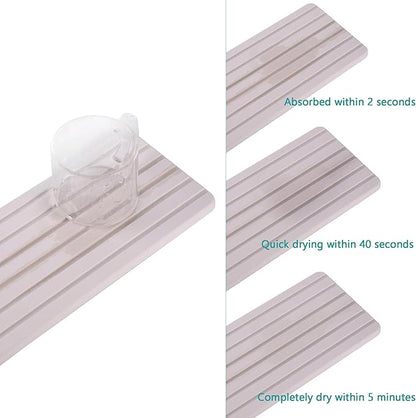 NiuYichee 2 PCS Water Absorbent diatomite Coasters, 10.2" x 4" Water Absorbing Stone Tray for Sink, Stone Drying mat for Kitchen Counter, Stone soap Tray Used for Hand Soaps & toiletries & Plants